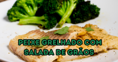 Peixe grelhado com salada de grãos